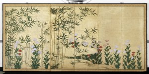 Bambù e papaveri, inizio del XVII secolo (coppia di paraventi a sei pannelli; inchiostro, colore e oro
su carta) da Shigenobu Kano