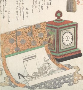 Orologio da tavolo e Kakemono di una barca del tesoro, XIX secolo da Shinsai