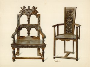 Sedia Cacqueteuse di quercia, proprietà di Percy Macquoid; Sedia di tasso, proprietà del Duca di Leeds da Shirley Charles Llewellyn Slocombe