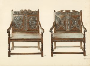 Sedie doppie in quercia (gallesi), proprietà di H Clarence Whaite