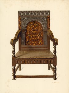 Sedia intarsiata di quercia, proprietà di Miss Dorothy Chune Fletcher da Shirley Charles Llewellyn Slocombe