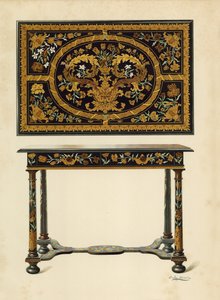 Tavolo intarsiato con marqueterie, proprietà di Lord Zouche di Haryngworth da Shirley Charles Llewellyn Slocombe