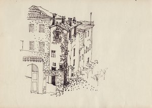 Casa con tetto a mansarda, Italia, c1950 da Shirley Markham