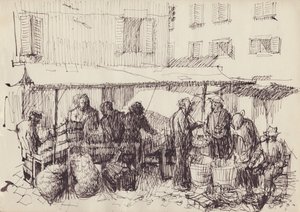 Scena di mercato, Italia, c1950