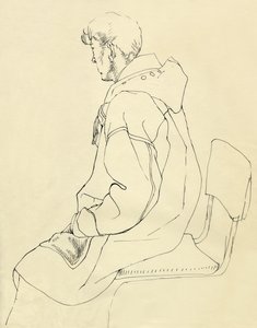 Uomo seduto in cappotto di lana, c. 1952