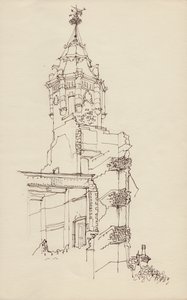 Torre di edificio in rovina, ca. 1950
