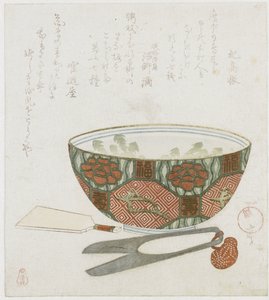Ciotola di porcellana e forbici da Shozo Ittei