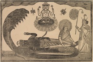 Anantasayan (Vishnu reclinato sul serpente Ananta) da Shri Gobinda Chandra Roy