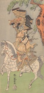 Ichikawa Danjuro V come guerriero a cavallo di un cavallo grigio maculato, 1771 da Shunsho
