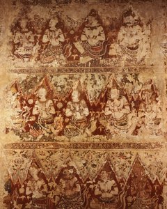 Dipinti murali che mostrano divinità celesti risalenti al primo periodo Ayutthaya del XVIII secolo