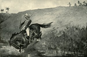 Stretta fuga del tenente Roberts inseguito dai nativi vicino a Lucknow, 1901 da Sidney Paget