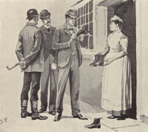 La cameriera ci mostrò gli stivali: scena dalla storia di Sherlock Holmes Il mistero della Valle di Boscombe, di Arthur Conan Doyle