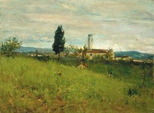 Piccola chiesa in campagna, c.1877 da Silvestro Lega