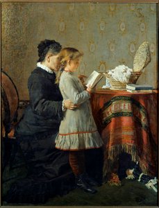 Lezione di lettura. Una bambina impara a leggere con una tata