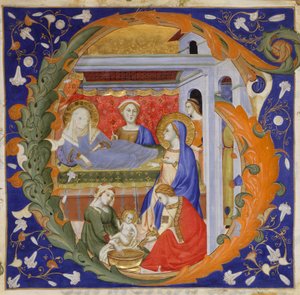 Illustrazione del Manoscritto con la Nascita della Vergine in una Iniziale G, da un Graduale da Silvestro dei Gherarducci