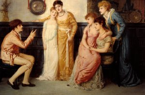 Un giovane che racconta storie a delle signore da Simeon Solomon