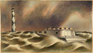Mail to Cape Lookout (studio murale, ufficio postale di Beaufort, Carolina del Nord) da Simka Simkhovitch