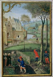 Marzo: abbattimento degli alberi, da un Libro d