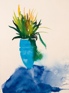 Vaso blu, 2016 (acquerello) da Simon Fletcher