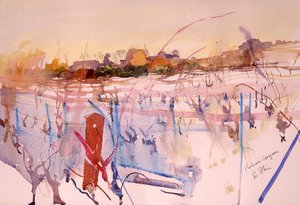 Chateau Coujan, hiver, 2004 (acquerello)