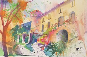 Chateau e terrazza, 2003 (acquerello su carta) da Simon Fletcher