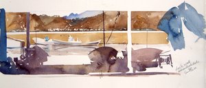 Muro della Darsena Amanohashidate, 2000 (acquerello) da Simon Fletcher