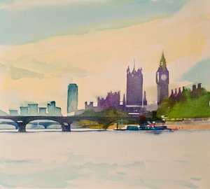 Westminster dal ponte pedonale II, 2016 (acquerello) da Simon Fletcher