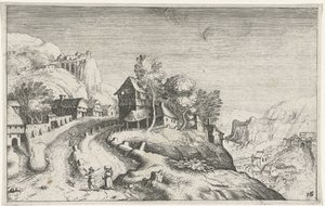 Villaggio in un paesaggio montano da Simon Frisius (attributed to)