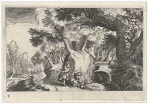 Paesaggio boschivo con Agar e Ismaele da Simon Frisius