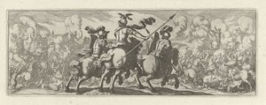 Tre cavalieri in una battaglia con elefanti (Cavalleria) da Simon Frisius