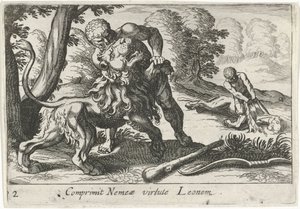 Ercole in lotta con il leone di Nemea da Simon Frisius