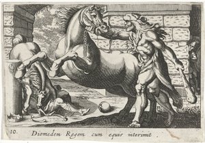 Ercole doma i cavalli di Diomede da Simon Frisius