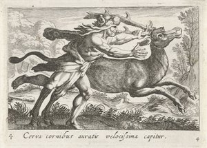 Ercole cattura la cerva di Cerinea da Simon Frisius