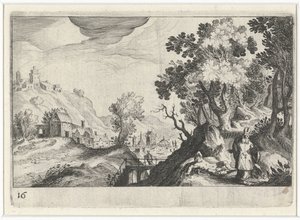 Paesaggio collinare con il Buon Samaritano da Simon Frisius