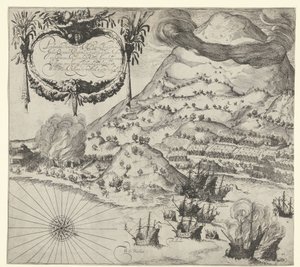 Vittoria degli olandesi sui portoghesi a Tidore (immagine a sinistra), 1605 da Simon Frisius