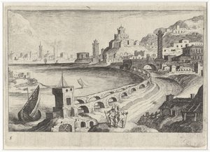 Veduta di città con un acquedotto (serie di paesaggi dell