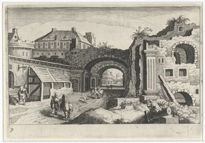 Veduta della città con una rovina da Simon Frisius