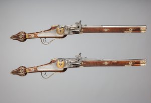 Coppia di pistole a ruota fatte per la guardia del corpo del Principe Elettore di Sassonia da Simon Helbig