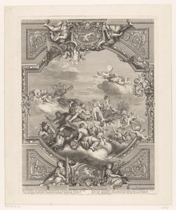 Affresco sul soffitto a Versailles: Apollo distribuisce ricompense alle Arti e alle Scienze, Minerva incorona il genio della Francia da Simon Henri Thomassin