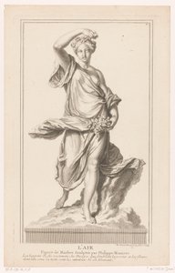 Scultura di una giovane donna su una nuvola con rose in mano da Simon Henri Thomassin