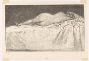 Donna nuda sdraiata sul letto da Simon Moulijn (signed by artist)