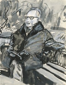 Uomo che legge un libro, 2019 (inchiostro e colori acrilici su carta) da Simon Neville