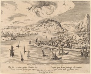 Paesaggio fluviale con la caduta di Icaro da Simon Novellanus after Pieter Bruegel the Elder