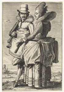 Uomo e donna vestiti secondo la moda del ca. 1625
