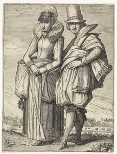 Uomo e donna vestiti secondo la moda del 1625 circa da Simon Poelenburg (attributed to)