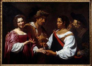 La chiromante. Dipinto di Simon Vouet (1590-1649) 1620. Ottawa, Galleria nazionale d