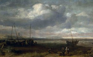 Il mare di Scheveningen con le barche da pesca da Simon de Vlieger