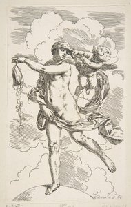 Fortuna in piedi su un globo che svuota una borsa di monete, ca. 1635-1636 da Simone Cantarini