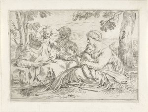 Sacra Famiglia con Elisabetta e il giovane Giovanni Battista da Simone Cantarini