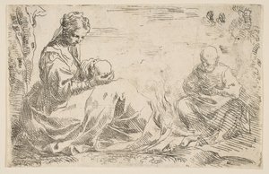 Riposo durante la fuga in Egitto, Maria tiene e guarda il bambino Gesù, ca. 1637 da Simone Cantarini